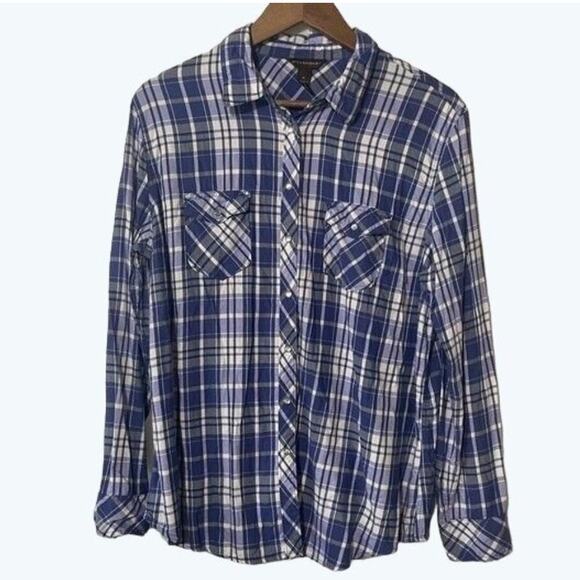 Bit & Bridle Plaid Purple and White Shirt Women's XL Long Sleeve Shirt - Picture 1 of 6